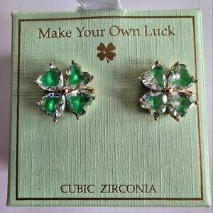 NWT Bella Jack earrings shamrock clover studs CZ St Patrick's Day Irish celtic
